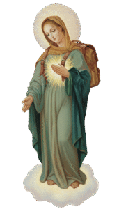 Vierge Marie de la Flamme d'Amour avec un sac à dos d'écolier